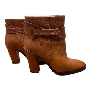 Kate Spade Mannie Brown Leather Ankle Boots Block Heel Booties Size 6